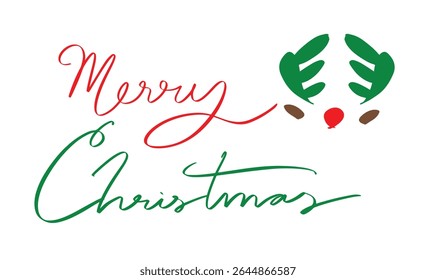 Merry christmas xmas reindeer green red color object icon text font calligraphy hand written lettering script merry christmas cxmas santa claus reindeer 25 th december month merry christmas gift art 