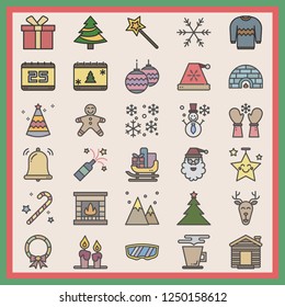 Merry Christmas (xmas) stuff color line icon set, vector, illustration