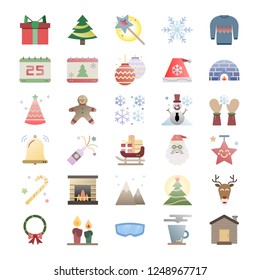 Merry Christmas (xmas) stuff flat design icon set, vector, illustration