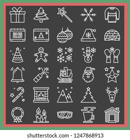 Merry Christmas (xmas) stuff thin line icon set, vector, illustration