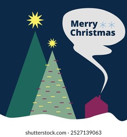 Merry Christmas, Xmas Trees, Stars and warm house