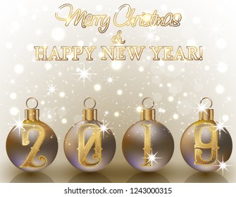 Merry Christmas y Happy New 2019 year banner, vector illustration