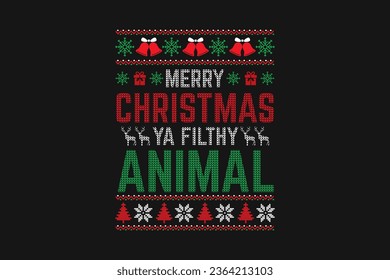 " Feliz Navidad Ya Filthy Animal " Diseño de suéter de camisetas navideñas retro