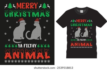 Merry Christmas ya filthy animal, Christmas squad typography vector t shirt design. Winter cozy themed colorful text vector illustration. This design is perfect for t-shirts, banner, pod and mug