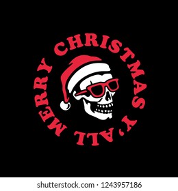 MERRY CHRISTMAS Y'ALL SKULL BADGE BLACK BACKGROUND