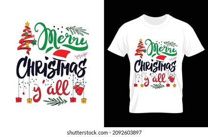 Merry christmas y'all, Merry Christmas t shirt print template,  Christmas element vector file