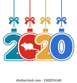 Merry Christmas Year 2020 greeting card illustration with white rat.