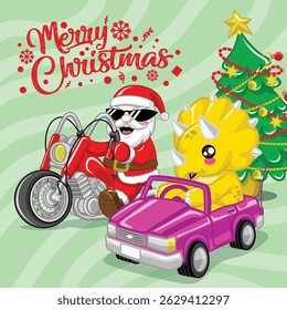 Merry Christmas to you from Santa and cute Triceratops!