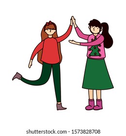 merry christmas young women with ugly sweater vector illustration