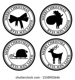Merry Christmasand Happy New Year set stamp icon isolated on white vector