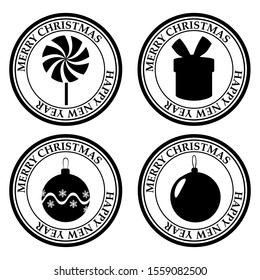 Merry Christmasand Happy New Year set stamp icon isolated on white vector