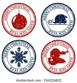 Merry Christmasand Happy New Year set dirty post stamp icon isolated on white vector