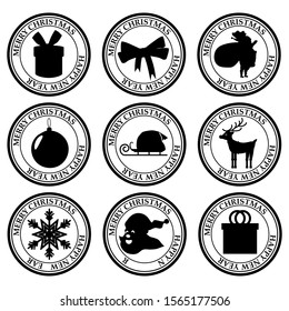 Merry Christmasand Happy New Year set dirty post stamp icon isolated on white vector