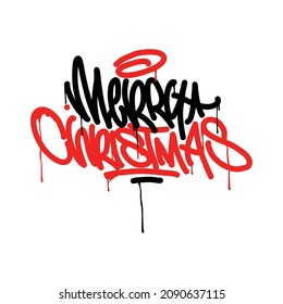 MERRY CHRISTMAS.black and red hip hop letters on a white background.decorative font in graffiti style.vector illustration perfect for t-shirt,poster,banner,social media,sticker,greeting card,etc