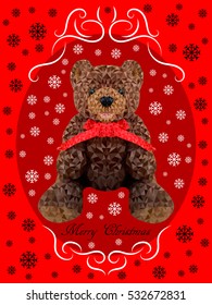 Merry Christmascard. Teddy bear.