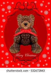Merry Christmascard. Teddy bear.