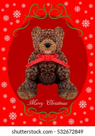 Merry Christmascard. Teddy bear.