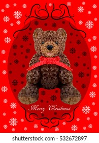 Merry Christmascard. Teddy bear.