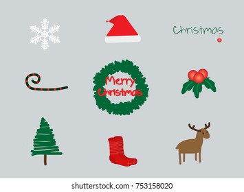 Merry Christmas,Christmas items vector.