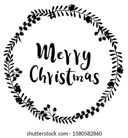 merry christmas,Christmas wreath and Happy New Year,new year Vector emblem, snowflake and Pine branch,holly,Leaves,Christmas elements English phrases