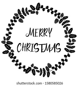 merry christmas,Christmas wreath and Happy New Year,new year Vector emblem, snowflake and Pine branch,holly,Leaves,Christmas elements English phrases