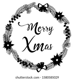 merry christmas,Christmas wreath and Happy New Year,new year Vector emblem, snowflake and Pine branch,holly,Leaves,Christmas elements English phrases