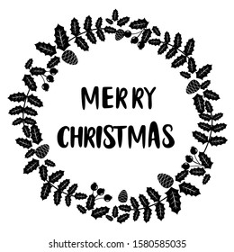 merry christmas,Christmas wreath and Happy New Year,new year Vector emblem, snowflake and Pine branch,holly,Leaves,Christmas elements English phrases
