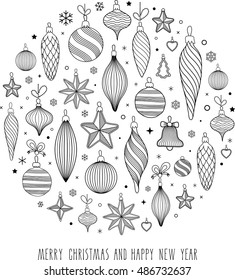 Merry Christmas.Greetings card . Handwritten modern brush lettering. Hand drawn design elements.