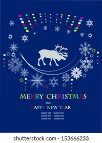 merry christmas,holiday background,blue background with deer.