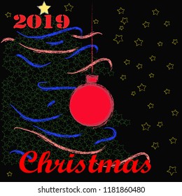 Merry Christmas.Holiday scene with Christmas tree,Christmas ball and decoration.Happy Holiday.