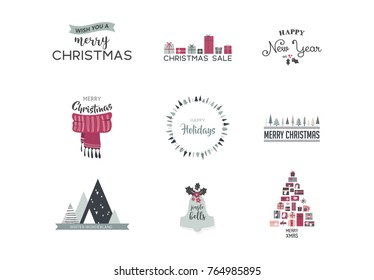 Merry Christmas-illustrations and icons, lettering design collection