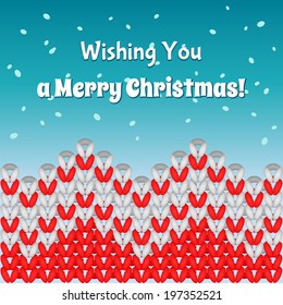Merry Christmass postcard. Knit pattern and snow