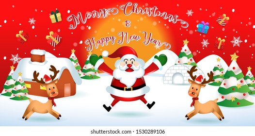 merry christmas.santa claus cute cartoon. for Christmas and New Year background.vector illustration