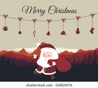 Merry Christmas.Santa Claus with mountain background.