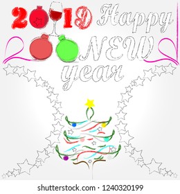 Merry Christstymas and Happy New Year.Holiday scene with Christmas balls and decorations.Happy Holidays.
