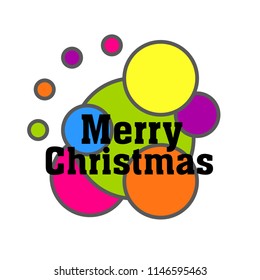 merry chritmas, cute label, logo, background with circle illustration, vector