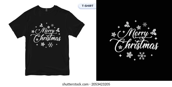 Merry Chritsmas T-Shirt Design. Vector print, typography, poster. Global swatches. Calligraphic and typographic design.