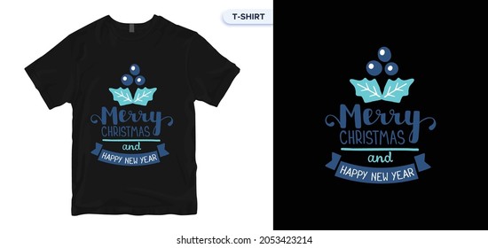 Merry Chritsmas T-Shirt Design. Vector print, typography, poster. Global swatches. Calligraphic and typographic design.