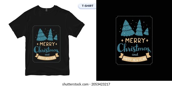 Merry Chritsmas T-Shirt Design. Vector print, typography, poster. Global swatches. Calligraphic and typographic design.