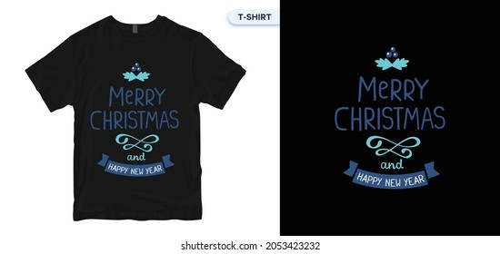 Merry Chritsmas T-Shirt Design. Vector print, typography, poster. Global swatches. Calligraphic and typographic design.