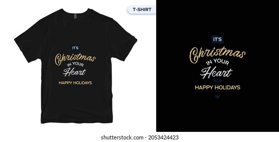 Merry Chritsmas T-Shirt Design. Vector print, typography, poster. Global swatches. Calligraphic and typographic design.