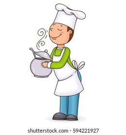 Merry cook with a saucepan.