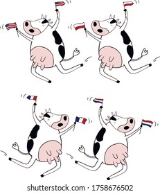 merry cow with flag cartoon vector