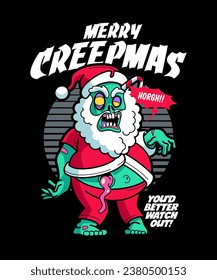 Merry Creepmas. Christmas Cartoon Character Illustration.
