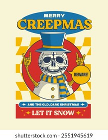 Feliz Creepmas Let It Snow Diseño de ilustración de dibujos animados retro