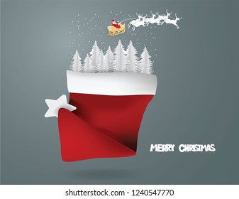 MERRY CRISTHMAS concept with Santa Claus and reindeer on gray background ,vector and illustration craft style