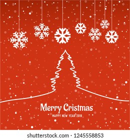 Merry cristmas card with tree and red background. happy new year 2019. ready for poster or flyer.