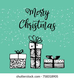 Merry Cristmas. Christmas hand drawn gifts. Vector illustration.