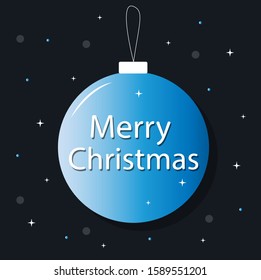 Merry Cristmas Greeting Card With Blue Ball. Vector drawing in the style of Doodle with the inscription composition "merry Christmas". For Christmas cards.
