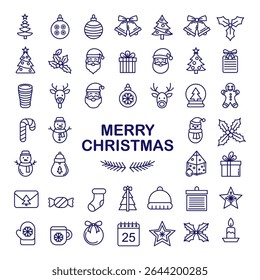 Merry cristmas Icons Set – Outline Style Vector